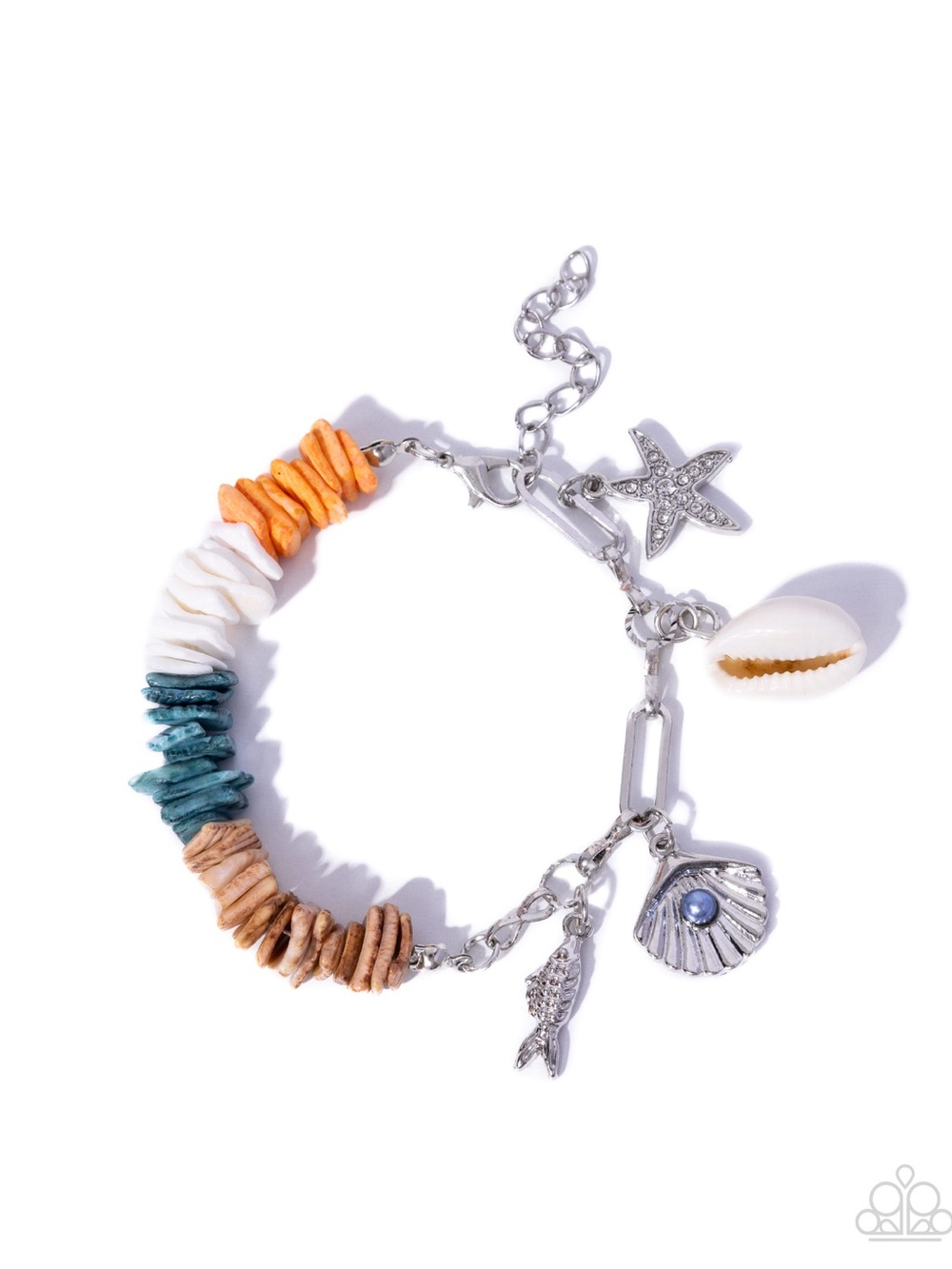 Beachy Shell Charm Bracelet - Orange, White, Teal, Tan